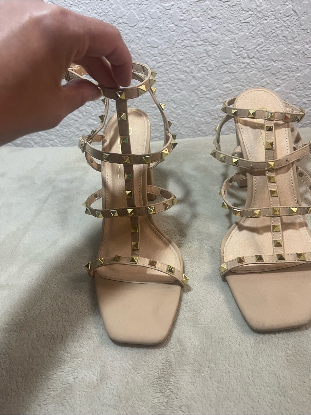 Nude Studded Strappy High Heel Sandals